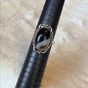 Black White Stone Silver Ring